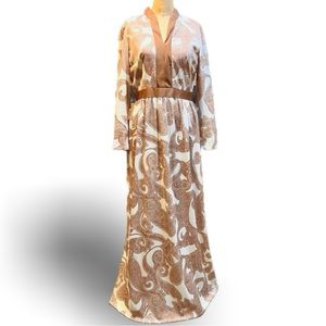 Vintage‎ 70s full length brown paisley dress gown maxi long sleeves